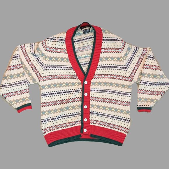 Cesarani Vintage Festive Fair Isle Men's Grandpa Cardigan Size XL Preowned - Picture 1 of 5